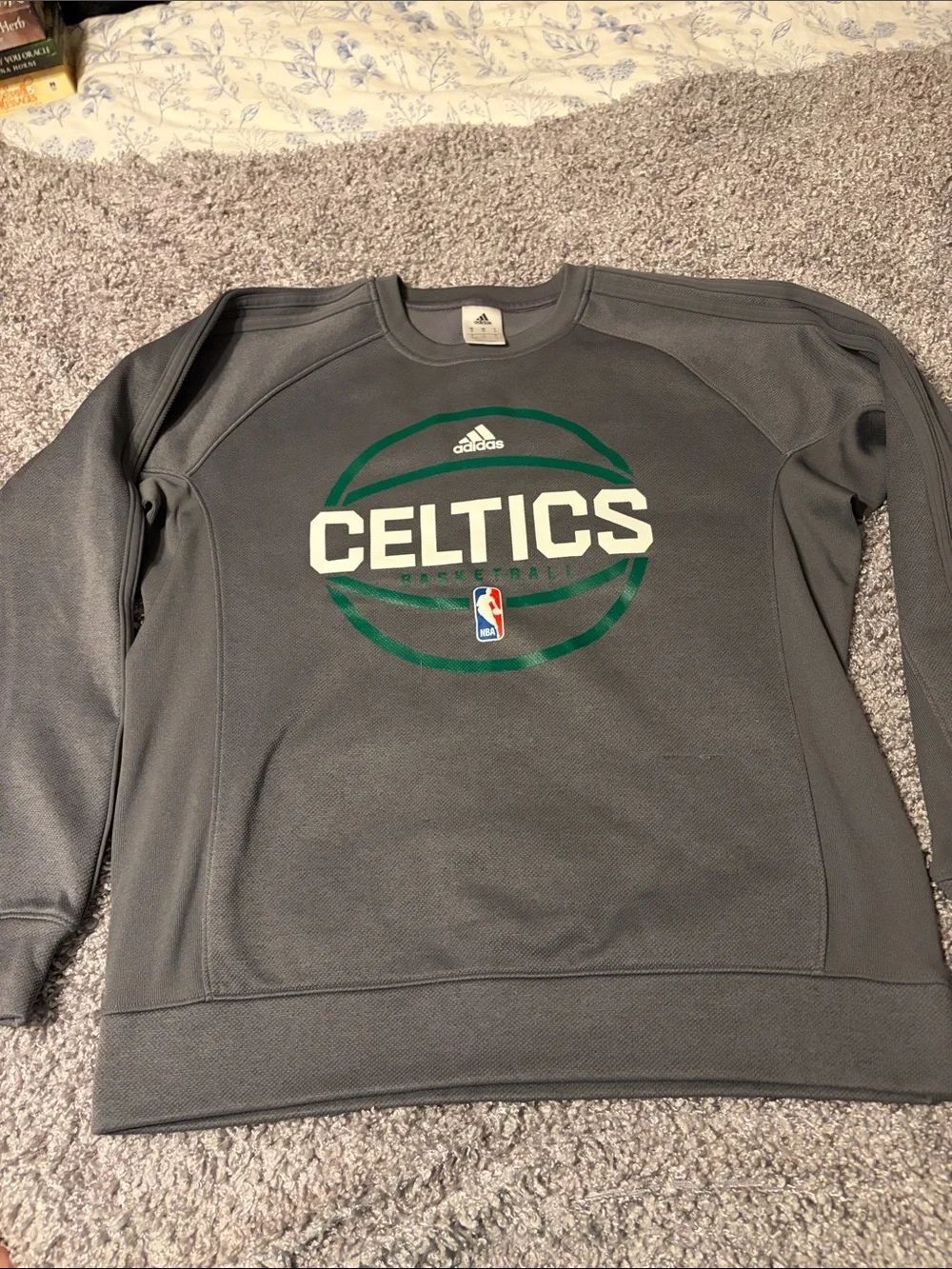 adidas Gray Celtics Logo Crewneck with Green Accents